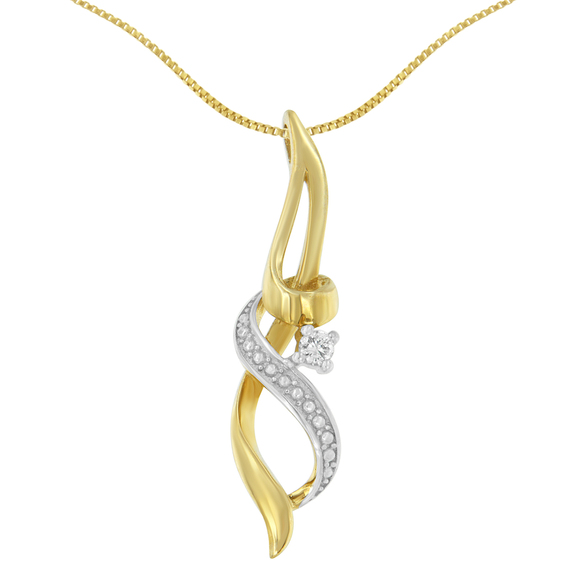 10K Yellow Gold 1/20 Carat Round Cut Diamond Accent Swirl Pendant Necklace